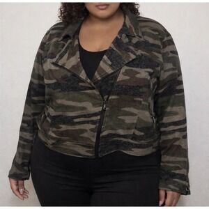 Lularoe Presley Knit Moto Jacket Women Sz 3X 3XL Coat Camo Crop Asymmetrical Zip